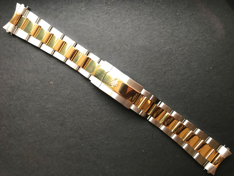 19mm Gold Alloy Plated 2-tone Oyster Quality Watch Bracelet Band Strap With Branded Hidden Clasp For Vintage 34mm Rolex 2-tone Watch Case
