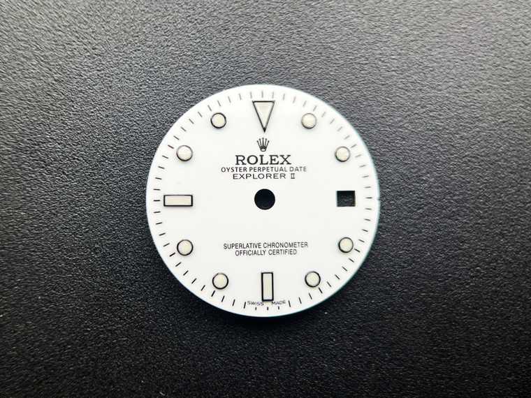 28.5mm 16570 White Explorer II  Polar Dial With Smaller Black Ring Hour Markers Signed Rolex Fit DG 3804 movement For Mens 4 Hands Steel Watch