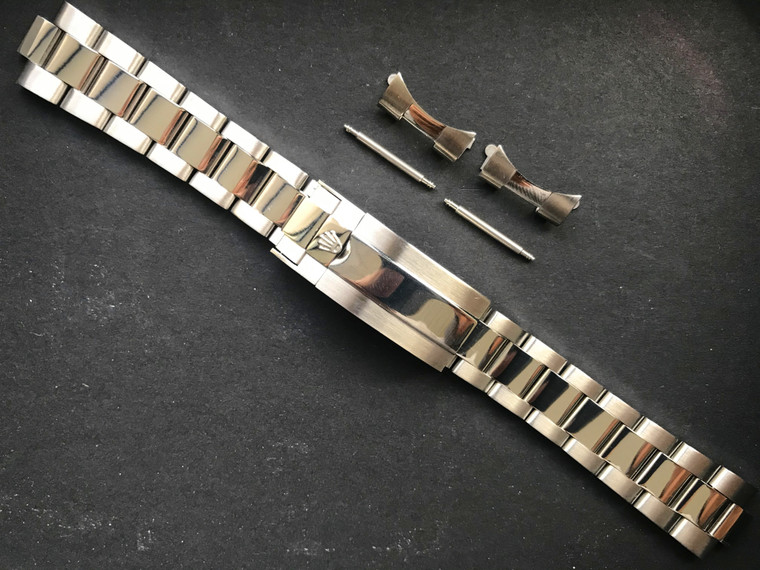 20mm Solid Stainless Steel Upgraded Submariner Style Polished  Cetner Oyster Watch Band Bracelet Strap With Newer 116610 Clasp Marked Rolex Crown Logo For ROLEX 14060 Or 16610 Or 16800 Watch Case