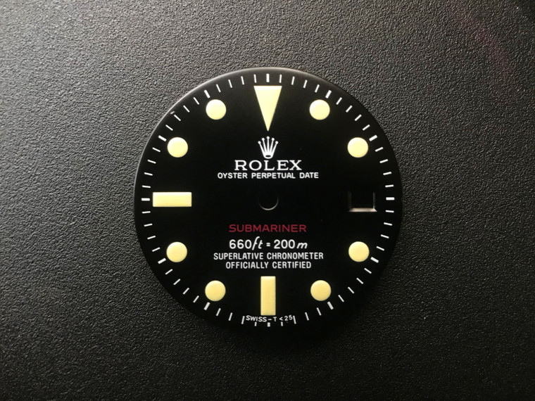 29mm 1680 Black Submariner Dial In Matt Marked Rolex Symbol  With Red "SUBMARINER" And Super Yellow Luminova For ETA 2836 Or 2824 Or DG 2813 Or MIYOTA 8215 movement