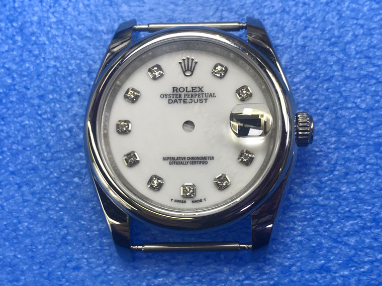 Steel Rolex 116234 DateJust 36mm Watch Set With Domed Bezel And Mother Of Pearl Dial Has CZ Rhinestones Fit ETA 2824 Movement
