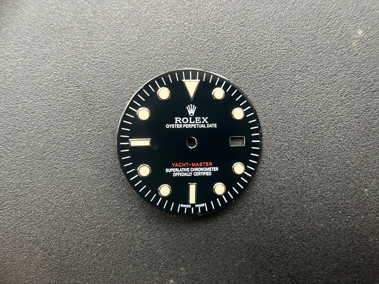 28.8mm Glossy Black Dial Marked Rolex Symbol For Mens Steel YACHT-MASTER Watch Fit DG 2813 Or MIYOTA 8215 Automatic Movement With DWO