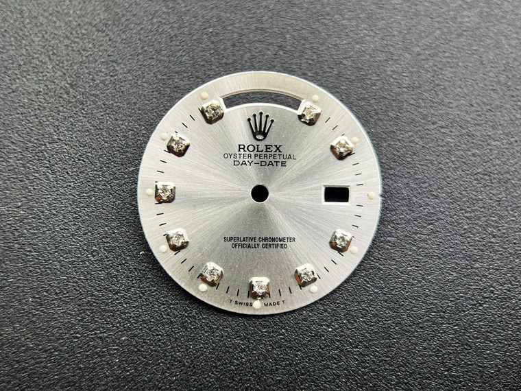 28.8mm Silver Dial Marked Rolex Symbol With Silver CZ Rhinestones For Mens 36mm Steel DAY-DATE Watch Fit ETA 2836 Or DG 2813 Automatic Movement