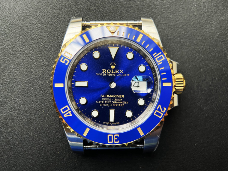2-tone Blue Rolex 116613 Submariner Watch Set In Higher Quality With Blue Ceramic Bezel And Super Blue-Green Luminova Fit ETA 2824 Movement With Date Wheel Overlay