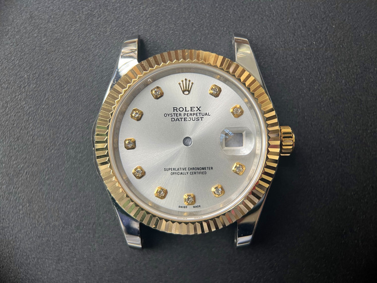 New Style Of 2-tone Rolex 41mm DateJust Watch Set  With Golden Fluted Bezel And Silver Dial  Has Golden CZ Rhinestones Fit ETA 2824 Movement