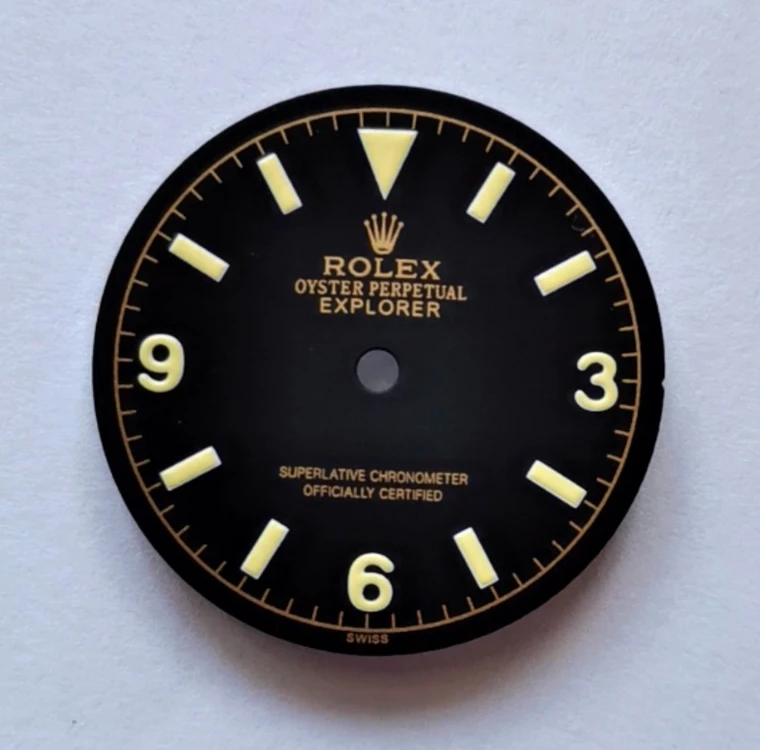 28.5mm Vintage Style Of 1016 Explorer Gilt Dial With Super Yellow Lume Marked Rolex Symbol  fit ETA 2824 2836 DG 2813 Miyota 8215