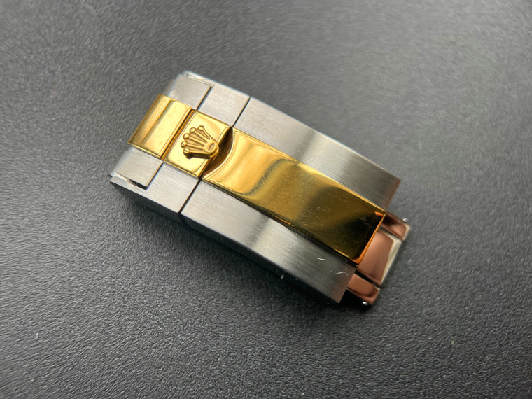 18mm Rolex Signed Gold Alloy Plated 2-tone Flip-lock Hidden Clasp For New Style Of Mens 20mm 2-tone Oyster Watch Band Bracelet