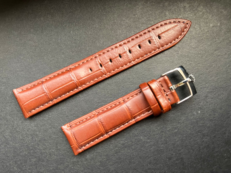 20mm Brown Genuine Italy Leather Band Strap With Steel Buckle Marked Crown Logo For The Rolex Watch