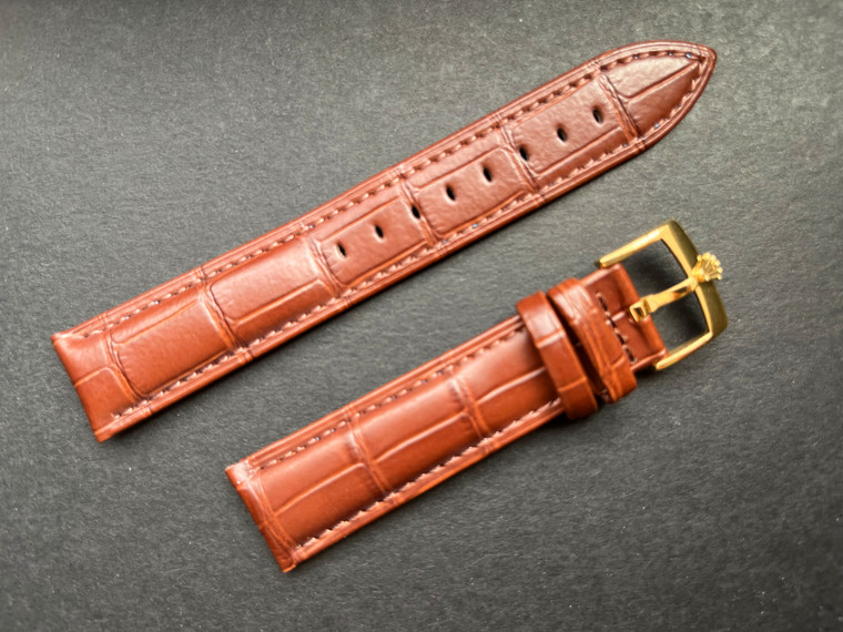 20mm Brown Genuine Italy Leather Band Strap With Golden Buckle Marked Crown Logo For The Rolex Watch
