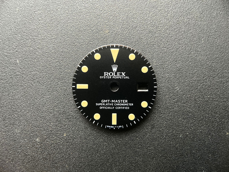 27.3mm 1675 Vintage Style Of Matt Black GMT Master Dial With Super Yellow Luminova Marked Rolex Symbol Fit ETA 2836 Or DG3804B movement With Date Wheel Overlay For 4 Hands