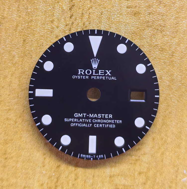 27.3mm 1675 Vintage Style Of Matte Black GMT Master Dial With Super White Luminova Marked Rolex Symbol Fit ETA 2836 Or DG3804B movement With Date Wheel Overlay For 4 Hands