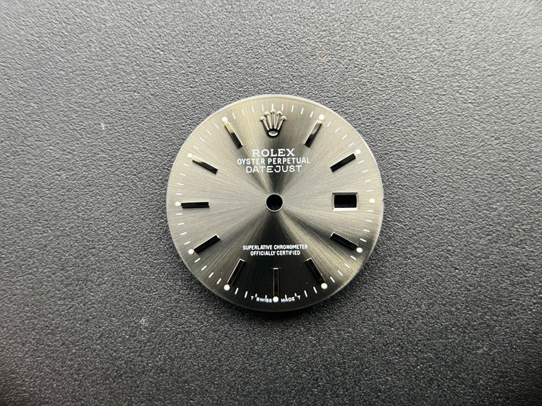 16200 28mm Dark Grey / Rhodium Sunburst Dial Marked Rolex Symbol With Silver Sticks For Mens Steel DATEJUST Watch Fit ETA 2836 Or DG 2813 Or MIYOTA 8215 Automatic Movement With DWO