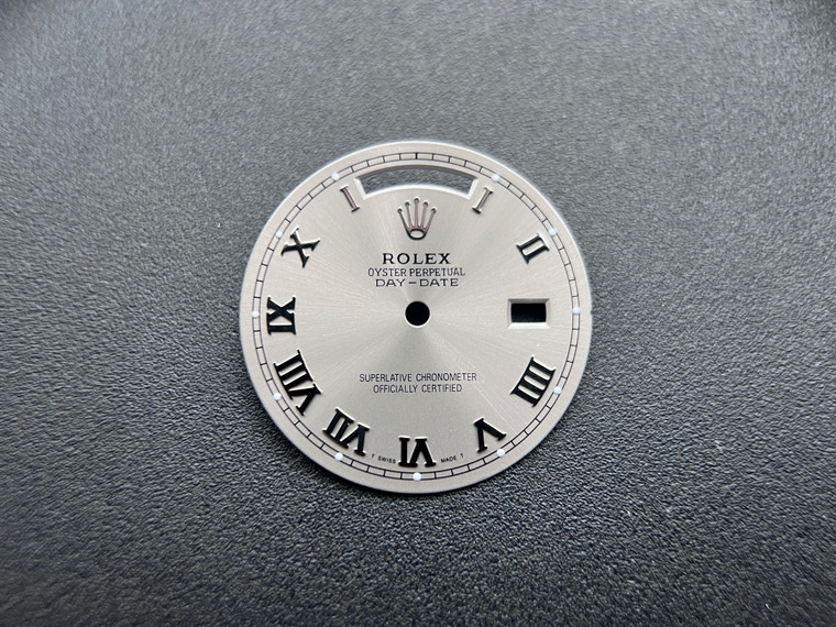 29mm Grey Siver Sunburst Dial Marked Rolex Symbol With Silver Roman Numerals For Mens 36mm Steel DAY-DATE Watch Fit ETA 2836 Or DG 2813 Automatic Movement