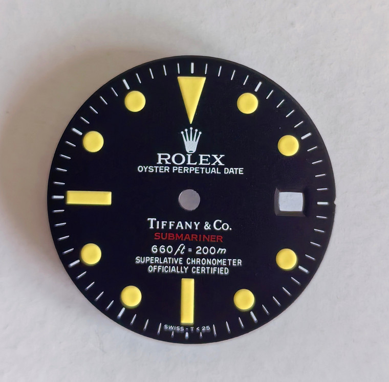 29mm 1680 Black Tiffany Submariner Dial In Matt Marked Rolex Symbol  With Red "SUBMARINER" And Super Yellow Luminova For ETA 2836 Or 2824 Or DG 2813 Or MIYOTA 8215 movement