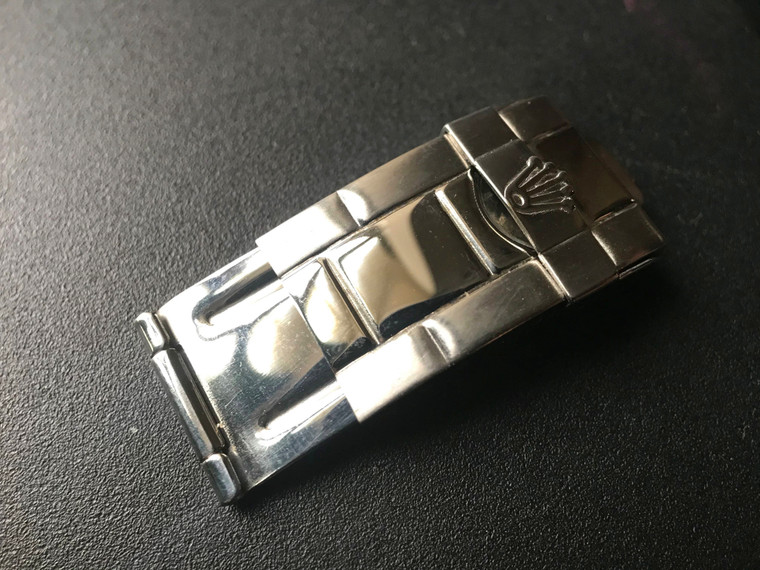 Rolex Signed Stainless Steel Polished Center Shorter Flip-Lock Clasp for Vintage Style Of Mens 20mm Yacht-Master Oyster Watch Band Bracelet