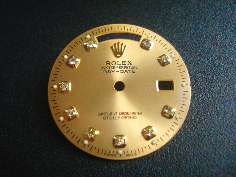 28.7mm Champagne Sunburst Dial Marked Rolex Symbol With Golden CZ Rhinestones For Mens 36mm DAY-DATE Watch Fit ETA 2836 Or DG 2813 Automatic Movement