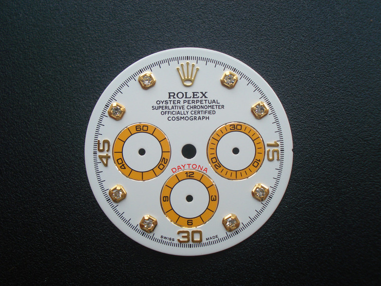 29mm White Dial Marked Rolex Symbol With Golden CZ Rhinestones And Yellow Circle For Mens DAYTONA Watch Fit Chinese 7750 Automatic Movement