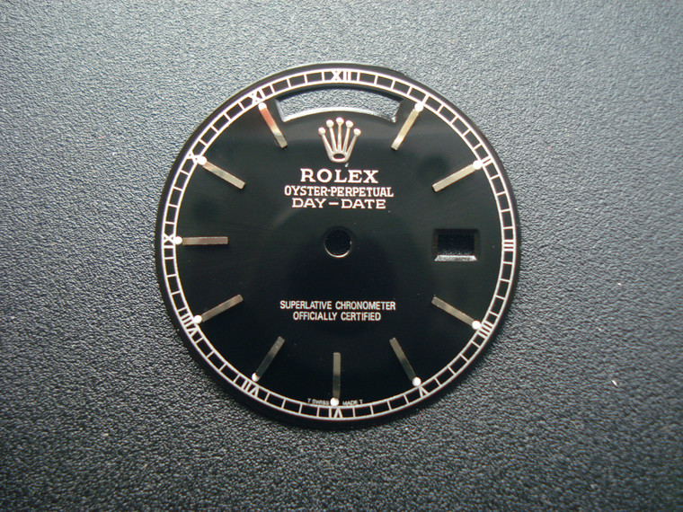 28.7mm Glossy Black Dial Marked Rolex Symbol With Silver Sticks For Mens 36mm DAY-DATE Watch Fit ETA 2836 Or DG 2813 Automatic Movement