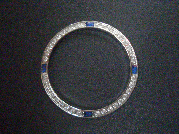 White Gold Alloy Plated Golden Bezel With 4 Sapphire and 36 White CZ Rhinestones For Mens 36mm ROLEX DATEJUST Or DAY-DATE Watch