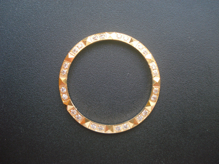 Gold Alloy Plated Yellow Golden Bezel With CZ Rhinestones And Pyramids For Mens 36mm ROLEX DATEJUST Or DAY-DATE Watch