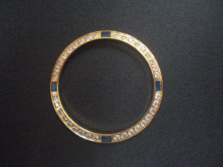 Gold Alloy Plated Yellow Golden Bezel With 4 Sapphire and 36 White CZ Rhinestones For Mens 36mm ROLEX DATEJUST Or DAY-DATE Watch