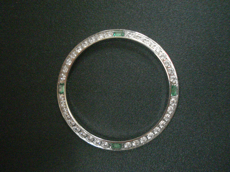 White Gold Alloy Plated Bezel With 4 Emerald and 36 White CZ Rhinestones For Mens 36mm ROLEX DATEJUST Or DAY-DATE Watch