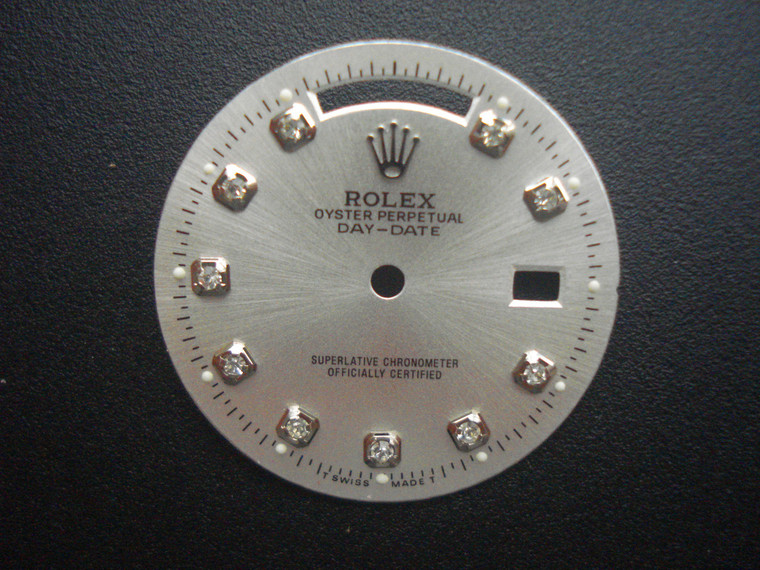 29mm Silver Sunburst Dial Marked Rolex Symbol With Silver Rhinestonels For Mens 36mm Steel DAY-DATE Watch Fit ETA 2836 Or DG 2813 Automatic Movement