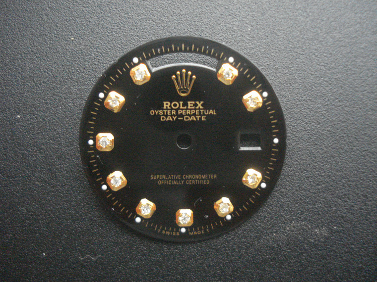 29mm Glossy Black Dial Marked Rolex Symbol With Golden CZ Rhinestonels For Mens 36mm 2-tone Or Golden DAY-DATE Watch Fit ETA 2836 Or DG 2813 Automatic Movement