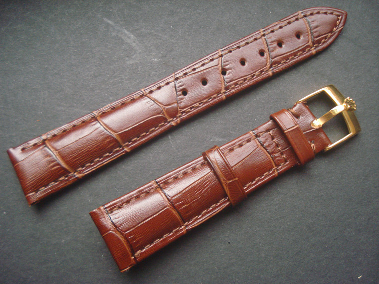 19mm Brown Genuine Italy Leather Band Strap With Golden Buckle Marked Crown Logo For The Rolex Watch