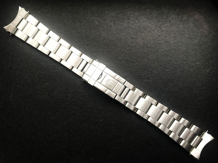 19mm Tapered To 16mm Solid Stainless Steel Watch Band Bracelet Strap With Flip-Lock Clasp Marked Rolex Logo For Vintage ROLEX 34mm Oyster Watch Case