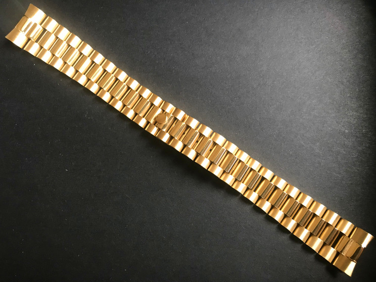 20mm Unbranded Stainless Steel Golden President Watch Band Bracelet Strap With Fixed Flat End Pieces For Vintage 36mm Bulova super Seville Golden DAY-DATE Watch