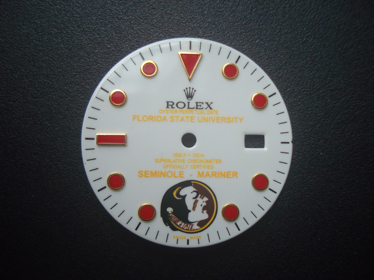 29mm Glossy White Dial With Red Hour Markers Marked Rolex And SEMINOLE-MARINER Symbol For Mens 2-tone FLORIDA STATE UNIVERSITY Submariner Watch Fit DG 2813 Or MIYOTA 8215 Automatic Movement With DWO