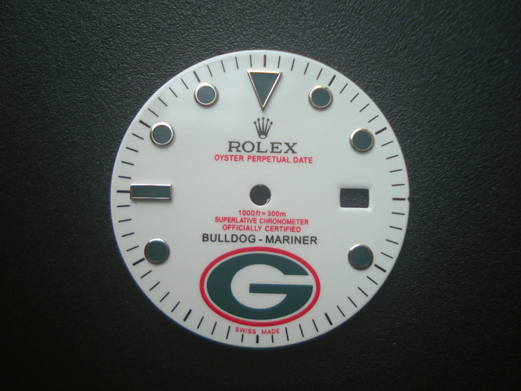 29mm Glossy White Dial With Green Hour Markers Marked Rolex And BULLDOG-MARINER Symbol For Mens Steel Oyster Submariner Watch Fit DG 2813 Or MIYOTA 8215 Automatic Movement  With DWO