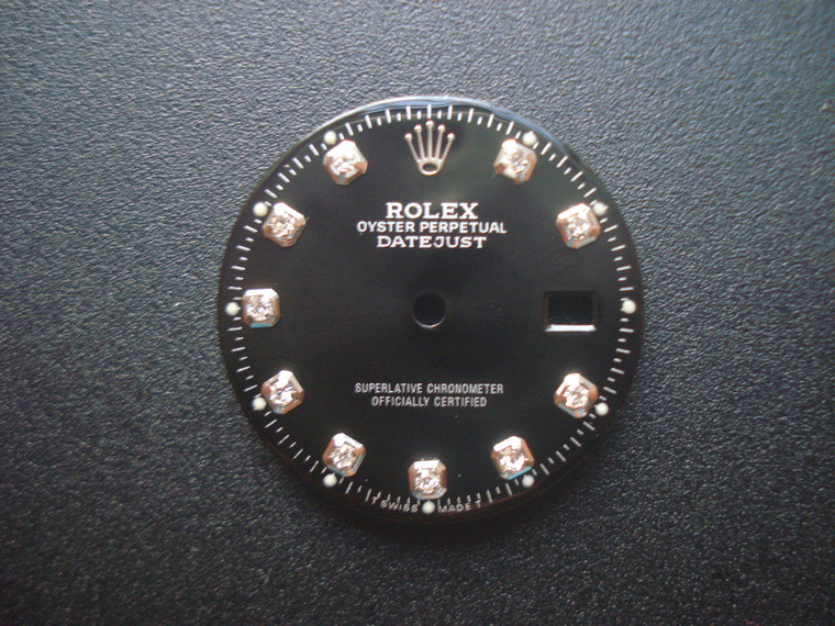 28mm Black Sunburst Dial Marked Rolex Symbol With Silver Rhinestones For Mens Steel DATEJUST Watch Fit ETA 2836 Or DG 2813 Or MIYOTA 8215 Automatic Movement With DWO