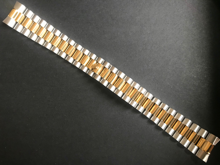 20mm Signed Stainless Steel 2-tone President Watch Band Bracelet Strap With Fixed Flat End Pieces For Vintage 36mm ROLEX 2-tone DAY-DATE Watch