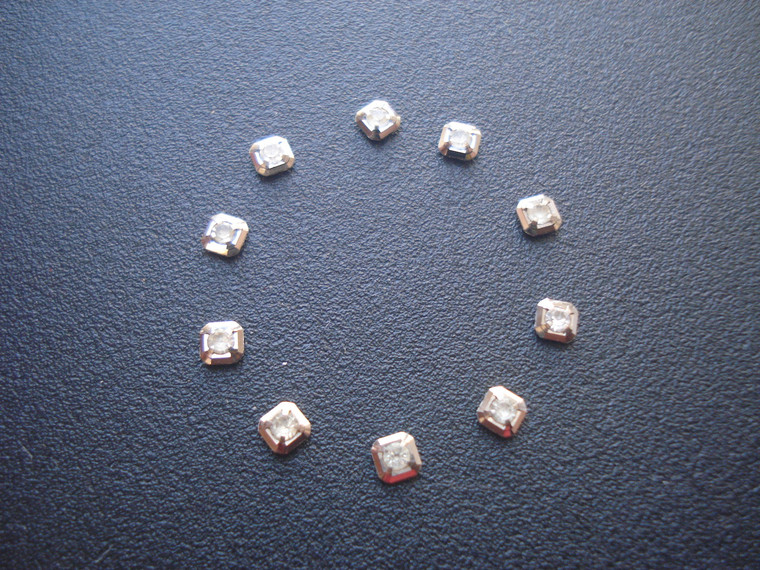 40 Pcs Silver Square Hour Markers  With Sides Of 2.5mm And CZ Rhinestones For Mens Rolex DateJust Or Day-Date Watch Dial