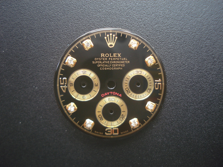29mm Black Dial Marked Rolex Symbol With Golden CZ Rhinestones For Mens DAYTONA Watch Fit Chinese 7750 Automatic Movement