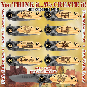 First Responder Series - Laser Engraved Wood Handled X50 Tactical Knife