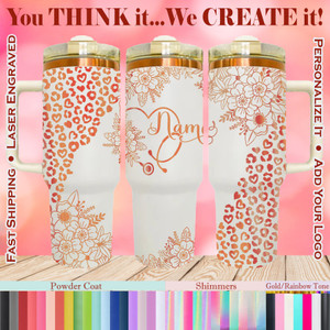 Nurse Stethoscope with Heart Leopard Print and Florals 40 Ounce Custom Tumbler - 79 Colors/Finishes and Personalization Available