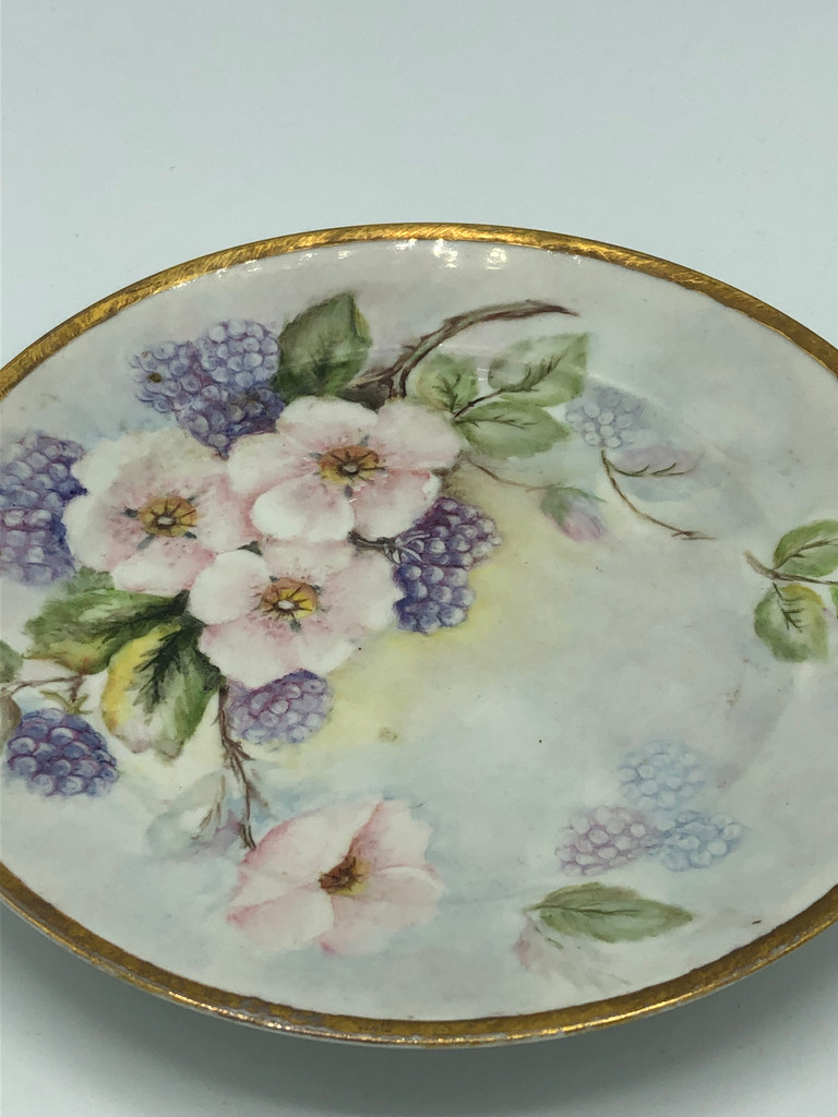Handpainted Purple & Pink flower plate with gold trim