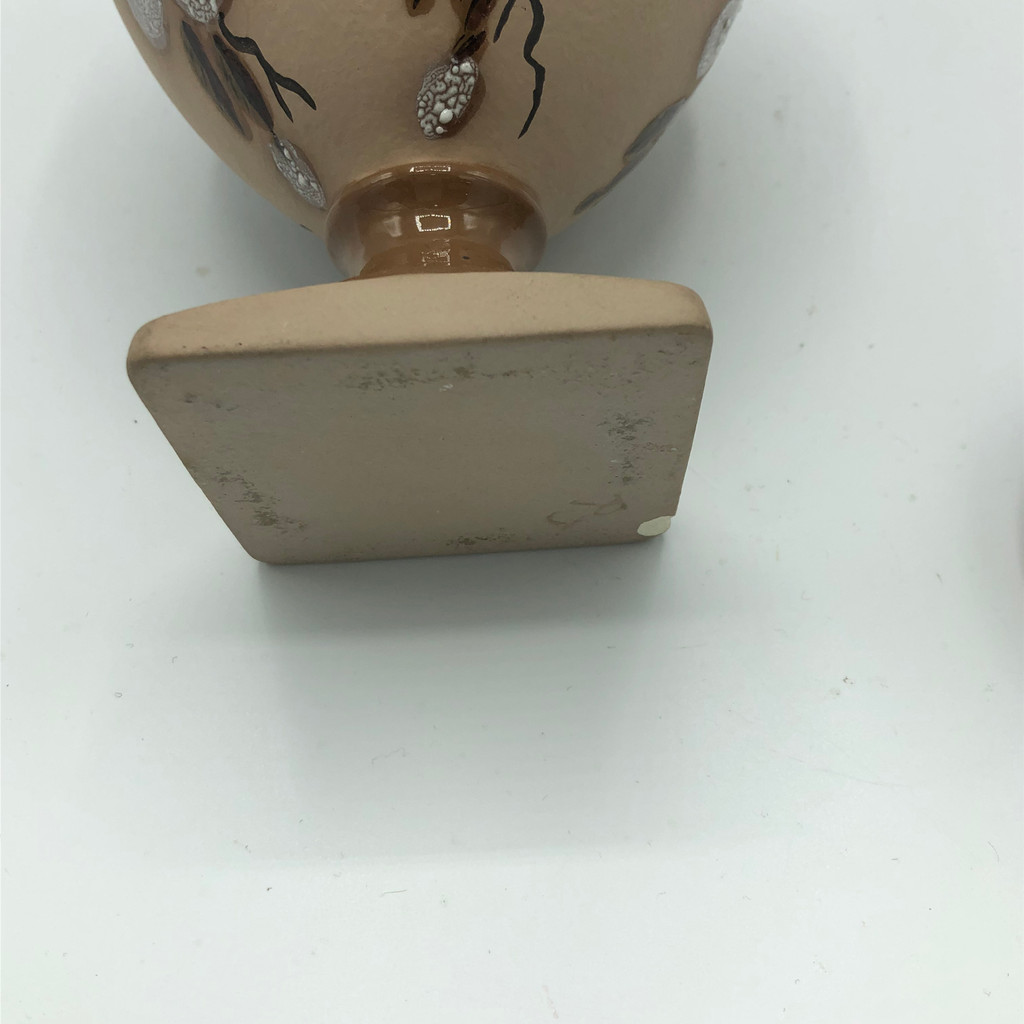 Handmade signed brown & tan vase with lid