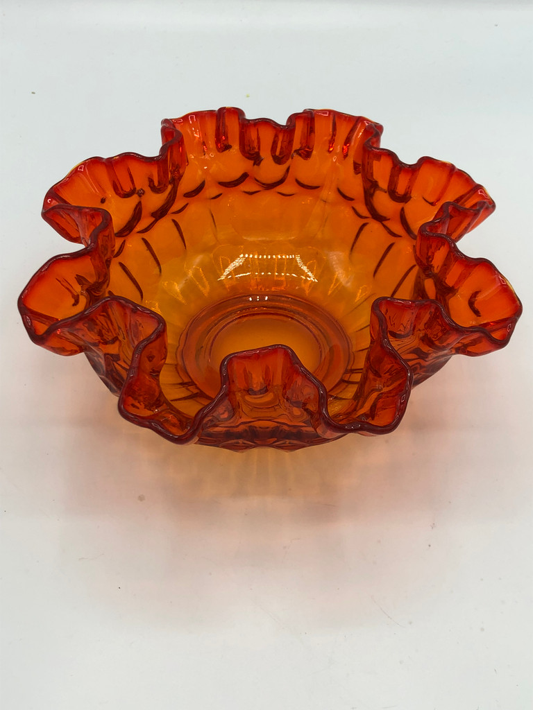 Fenton "Thumbprint " Ruffled edge orange bowl