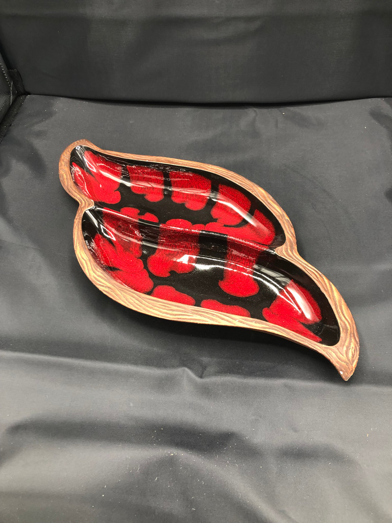 California Pottery Red & Black divided dish