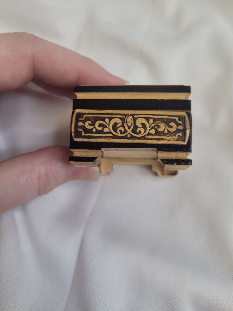 Vintage Wooden Square HandCarved Trinket Box