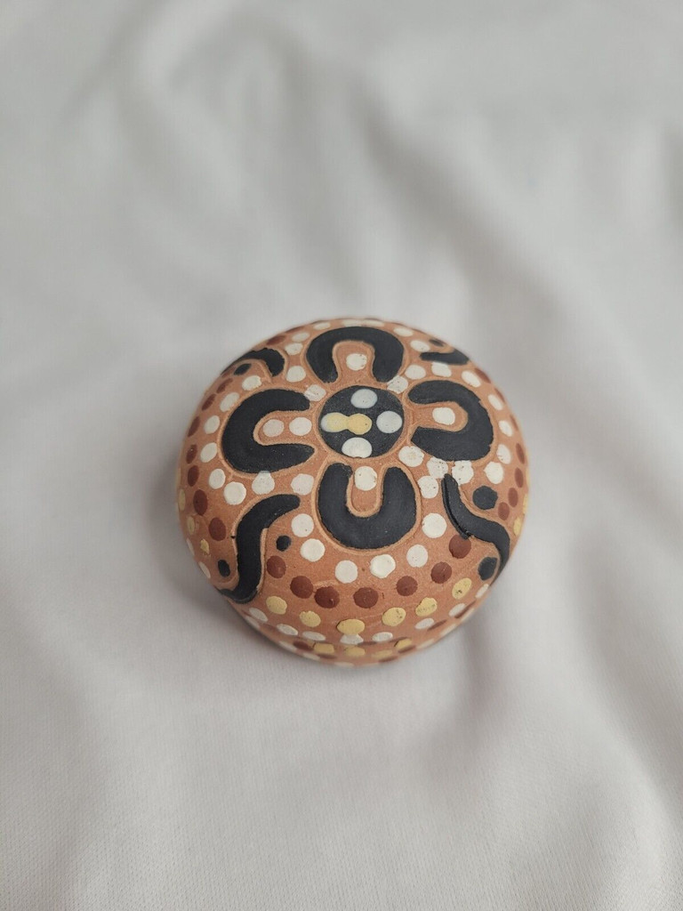 Round Clay Trinket Box Painted with Dots and a Flower