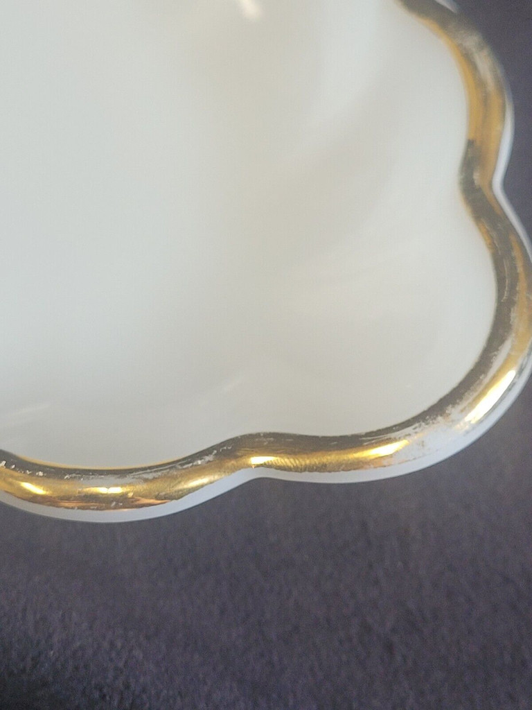 Milk Glass Leaf Shaped Dish with Gold Trim