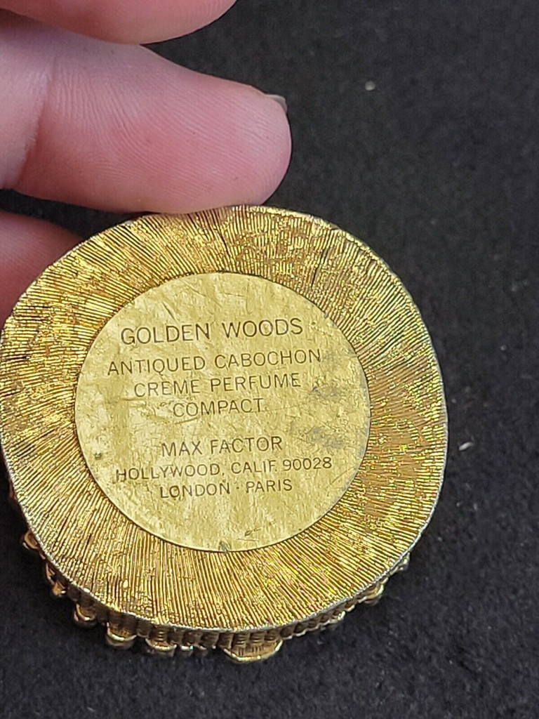 Max Factor Golden Woods Antiqued Cabochon Creme Perfume Compact