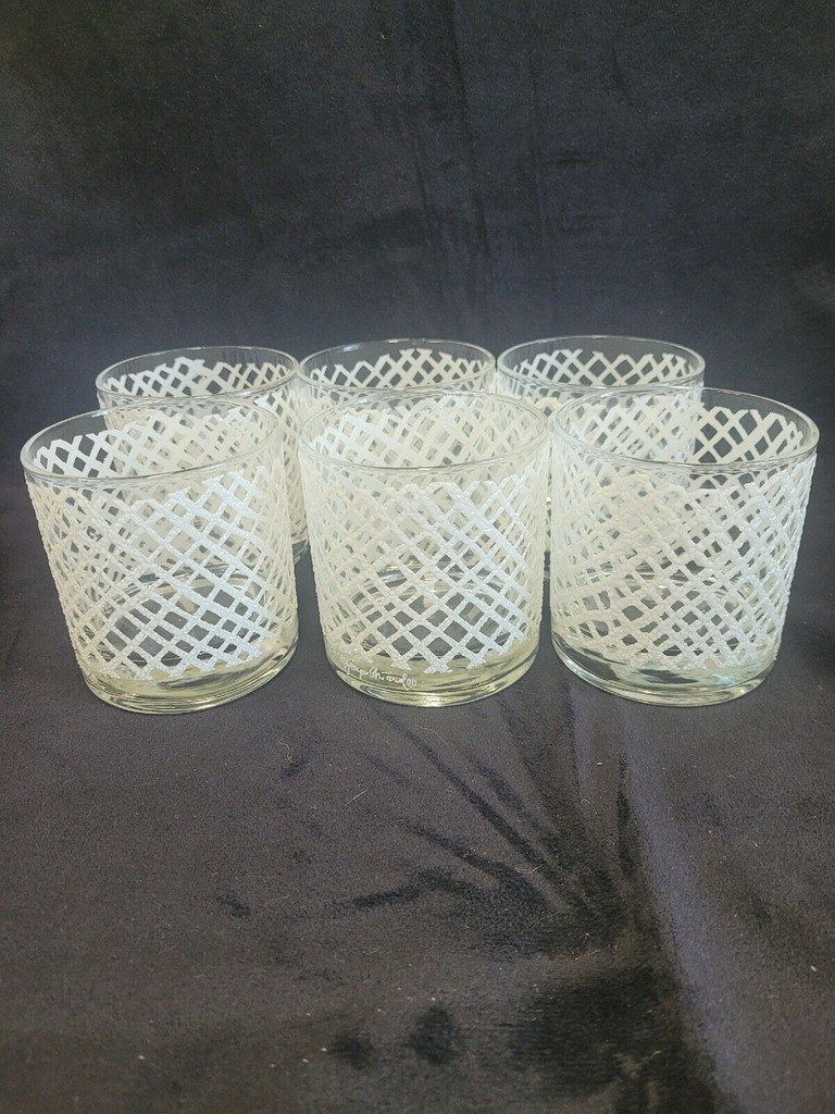 Set of 6 Vintage Lattice Applique Glasses