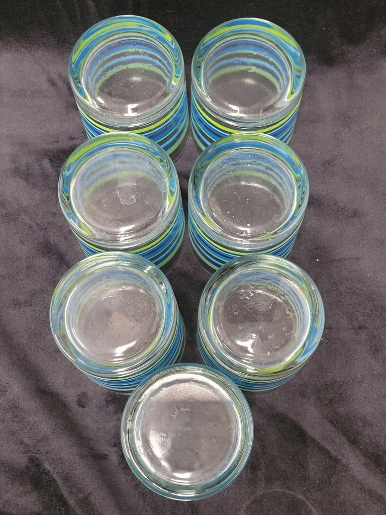 Set of 7 Blue and Green Striped Glasses