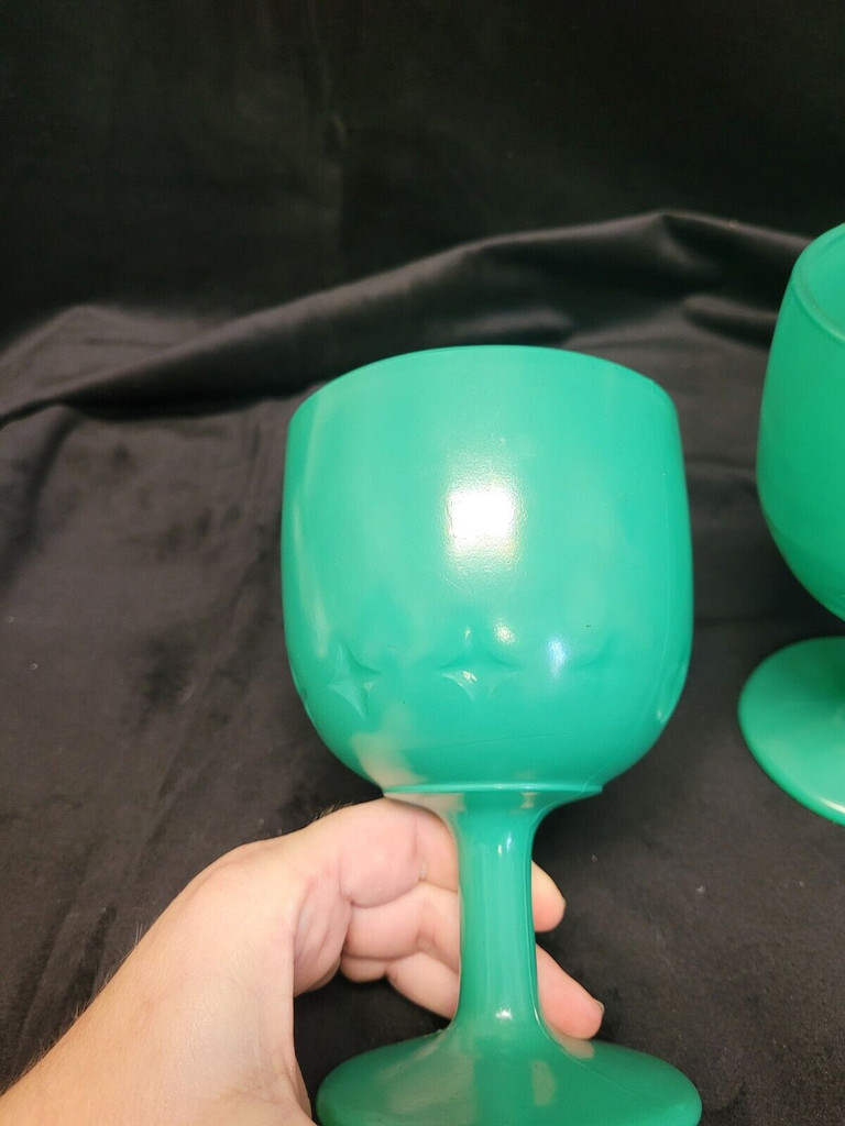 Pair of Large Green Goblets with Star Pattern